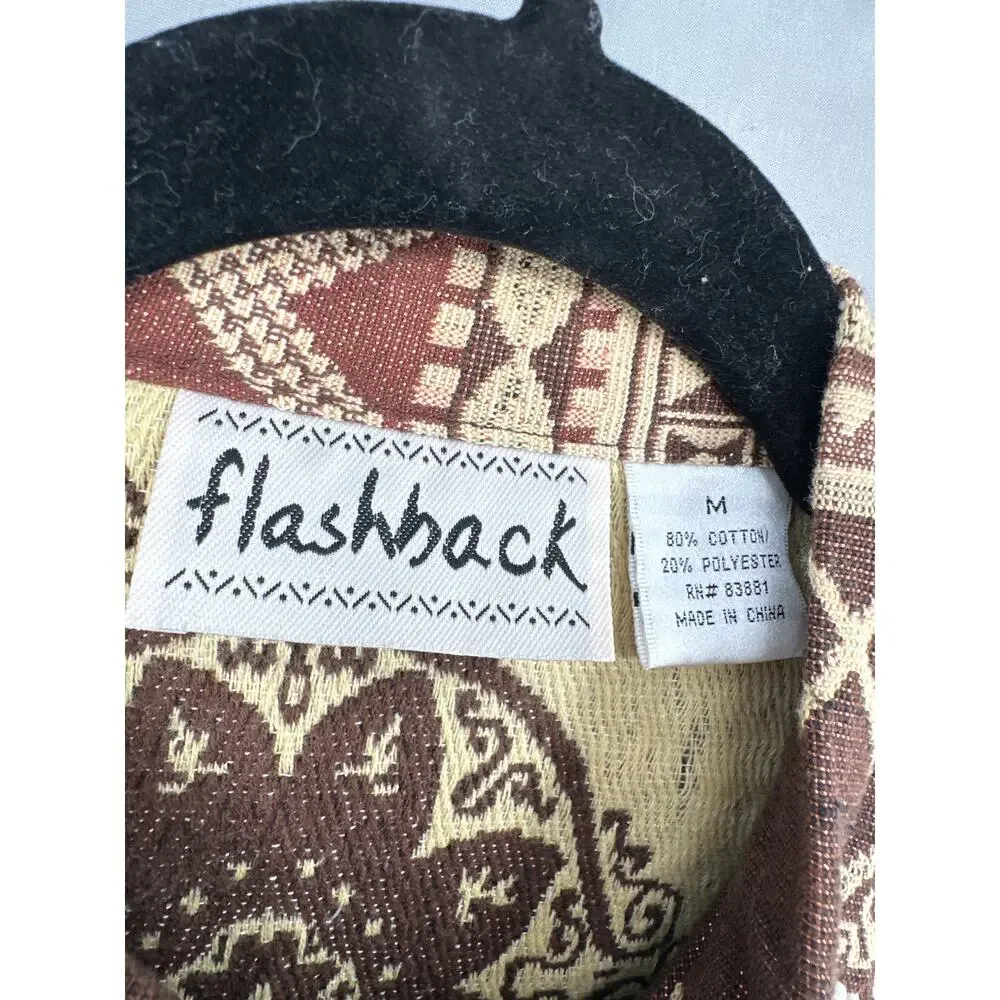 90s Vintage Jacket Womens Medium Brown Tapestry Button Beaded Boho Cottage